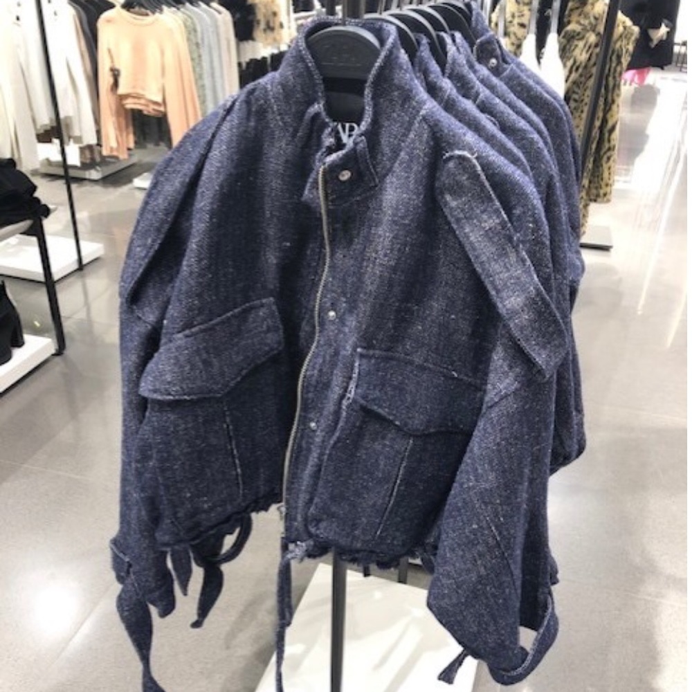 [Gstudio] Wool Herringbone Cropped Bomber Jacket